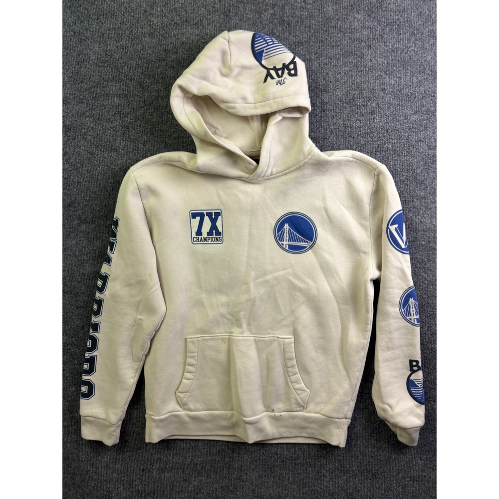 Hollister Golden State Warriors Hoodie Mens S Cream NBA 7X Champions Pullover